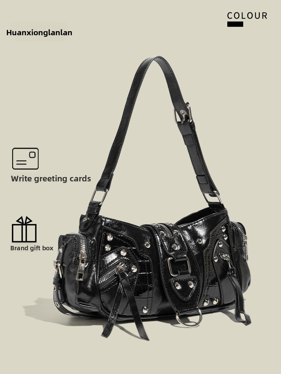 Women's Oil Wax Leather Motorcycle Crossbody Bag