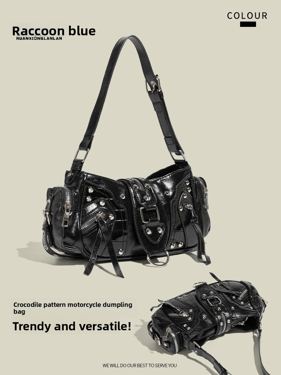 Women's Oil Wax Leather Motorcycle Crossbody Bag