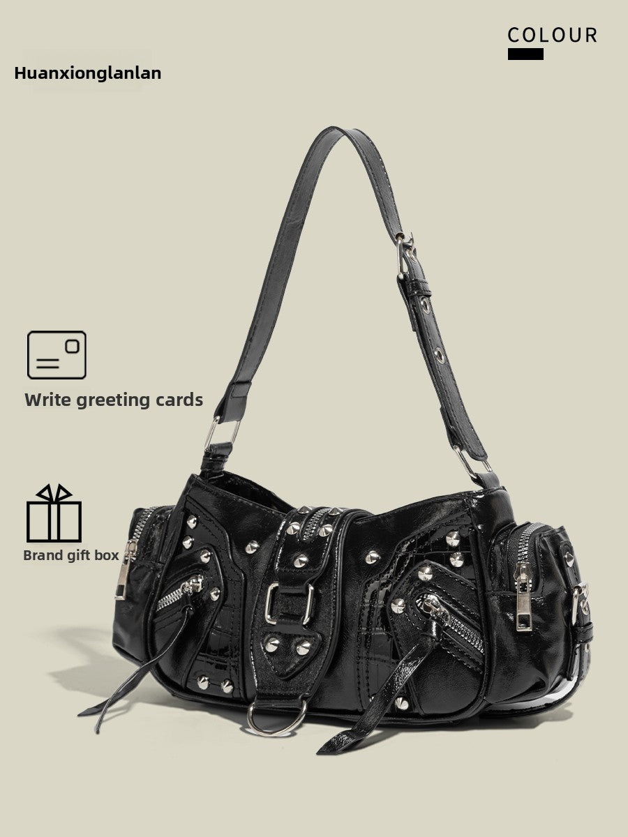 Women's Oil Wax Leather Motorcycle Crossbody Bag