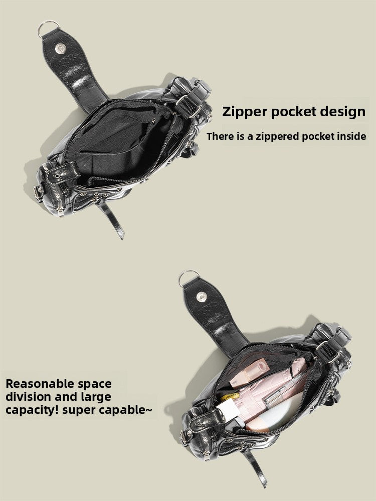 Women's Oil Wax Leather Motorcycle Crossbody Bag