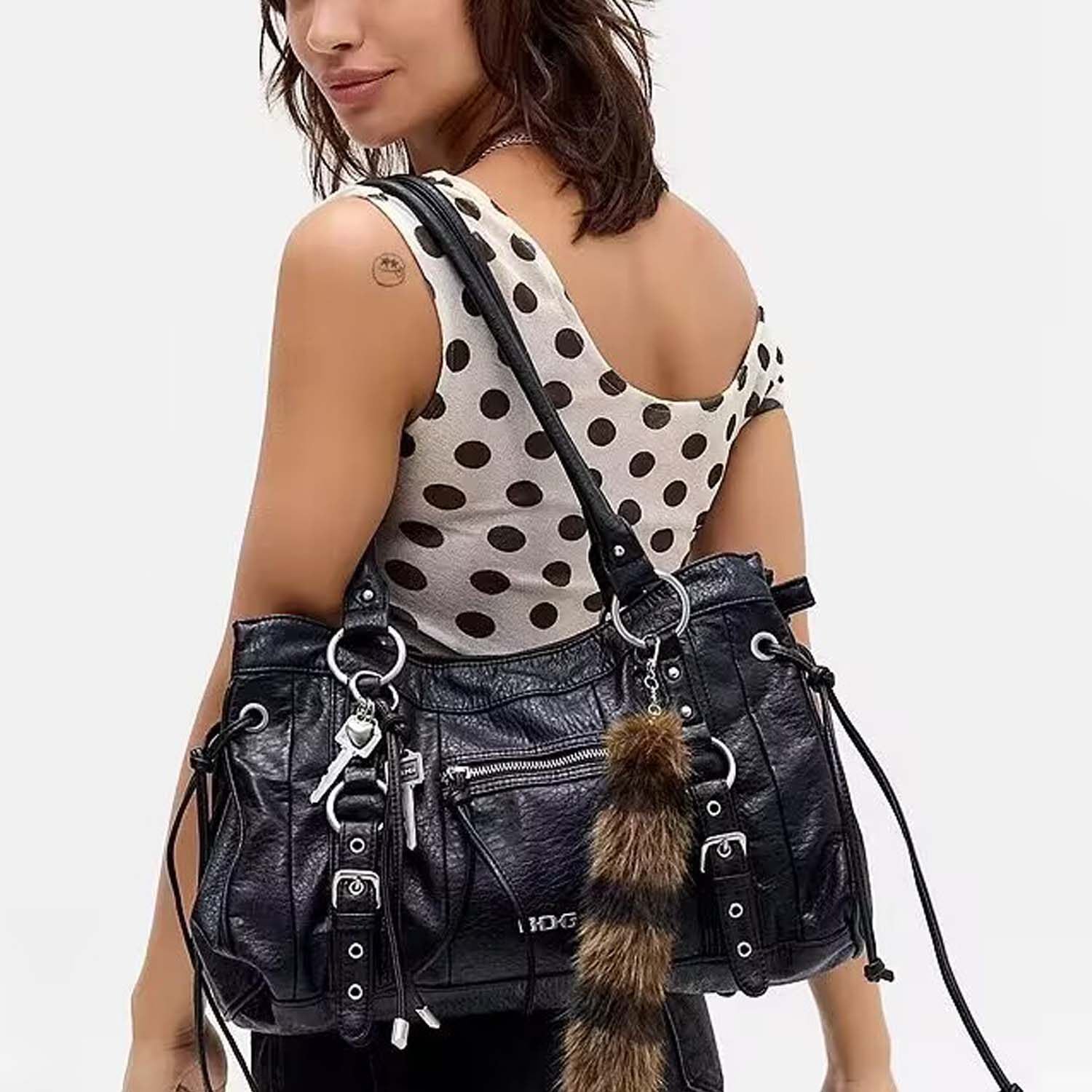 Studded Retro Shoulder Tote Bag