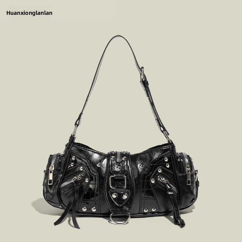 Women's Oil Wax Leather Motorcycle Crossbody Bag